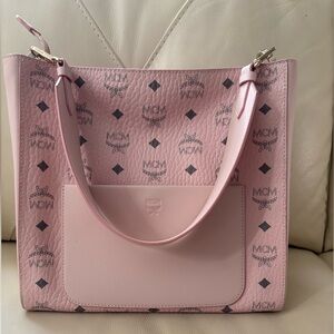 MCM Pink Visetos Pattern Aren Leather Shoulder Bag